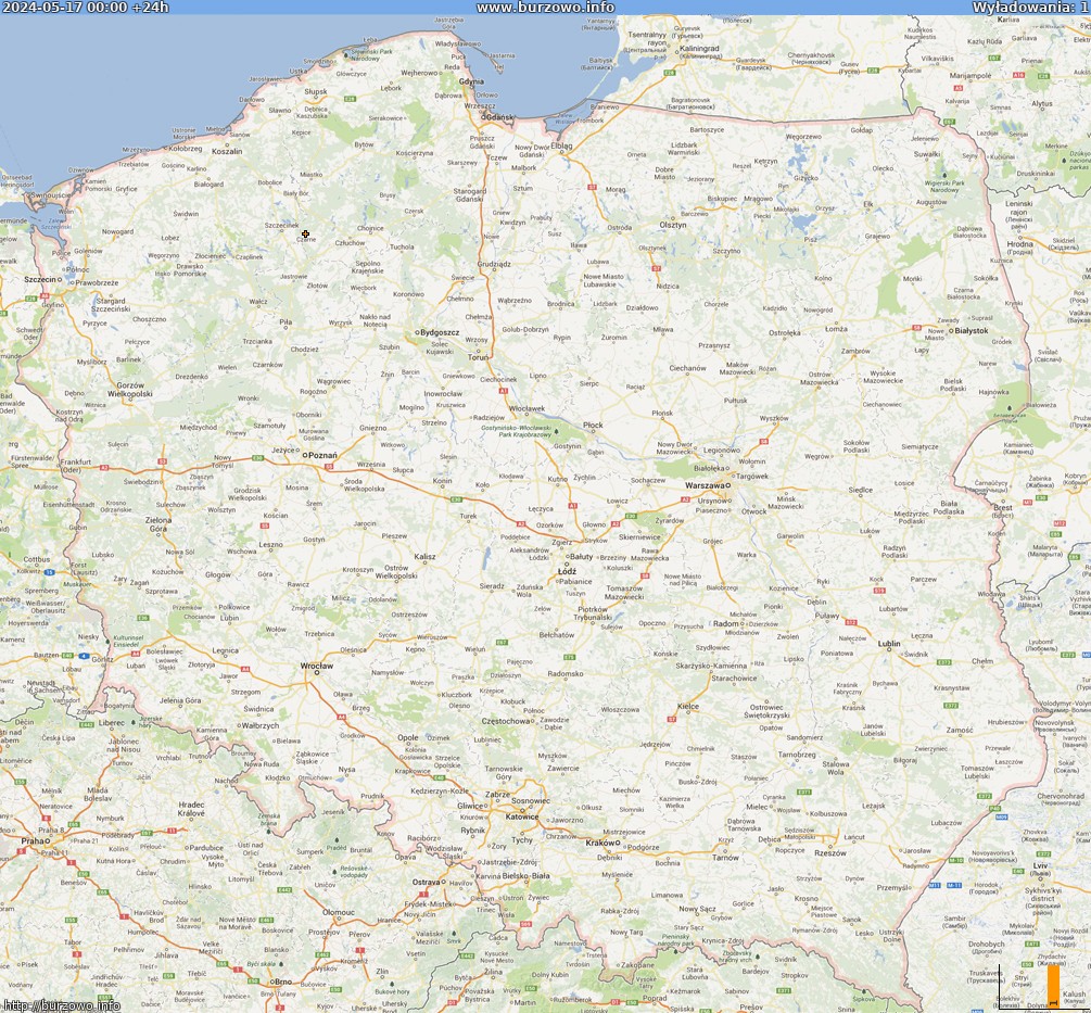 Mapa wyładowań Polska (dokladna) 2024-05-18