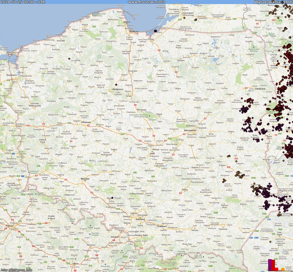 Mapa wyładowań Polska (dokladna) 2024-07-26