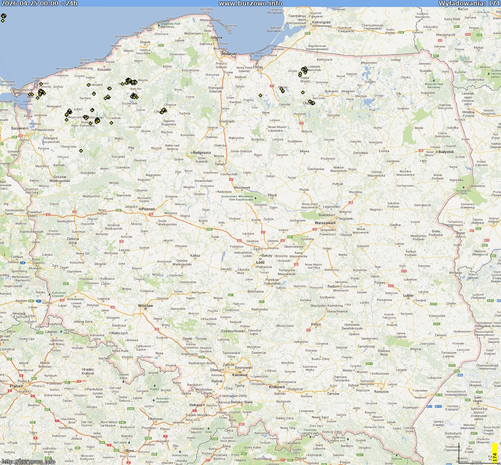 Mapa wyładowań Polska (dokladna) 2026-04-26