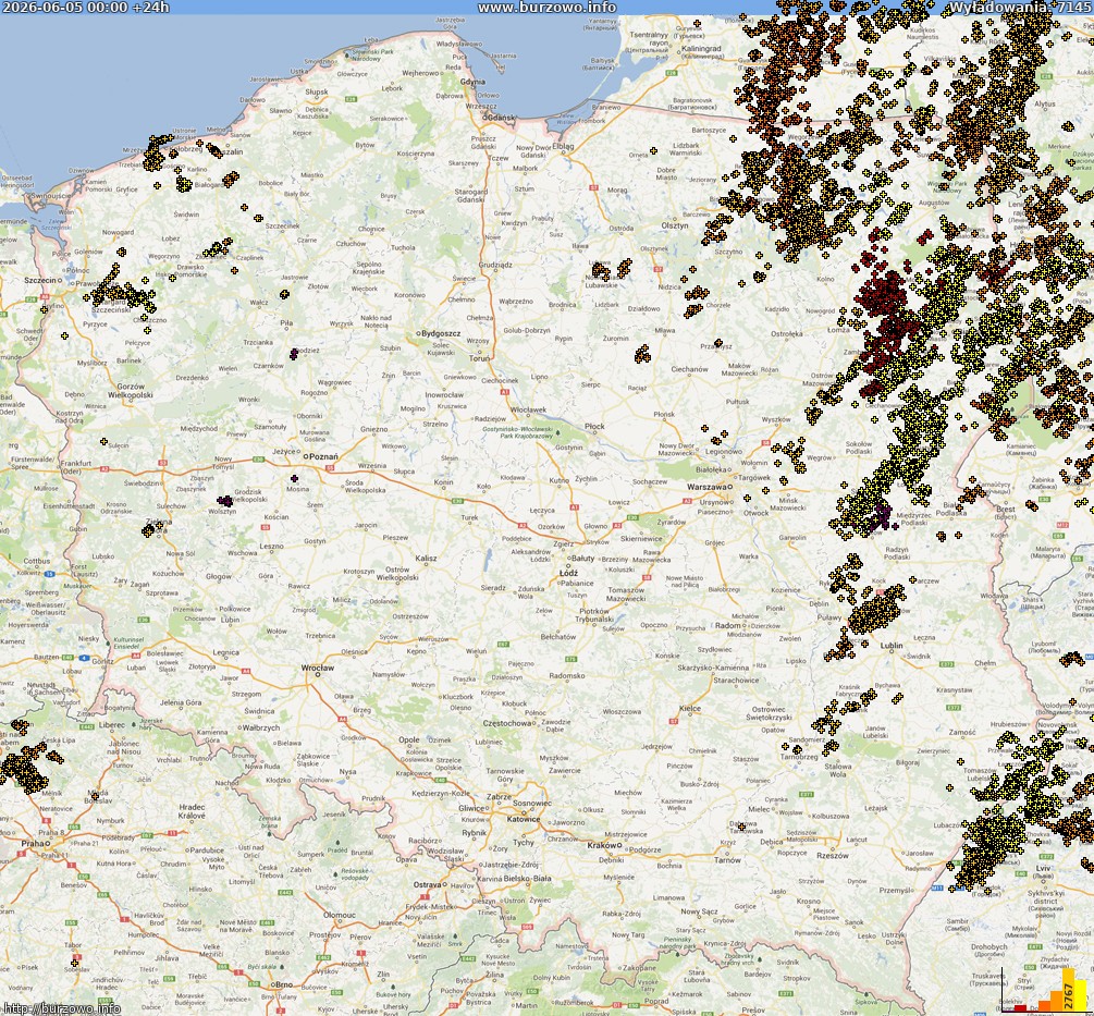 Mapa wyładowań Polska (dokladna) 2026-06-06