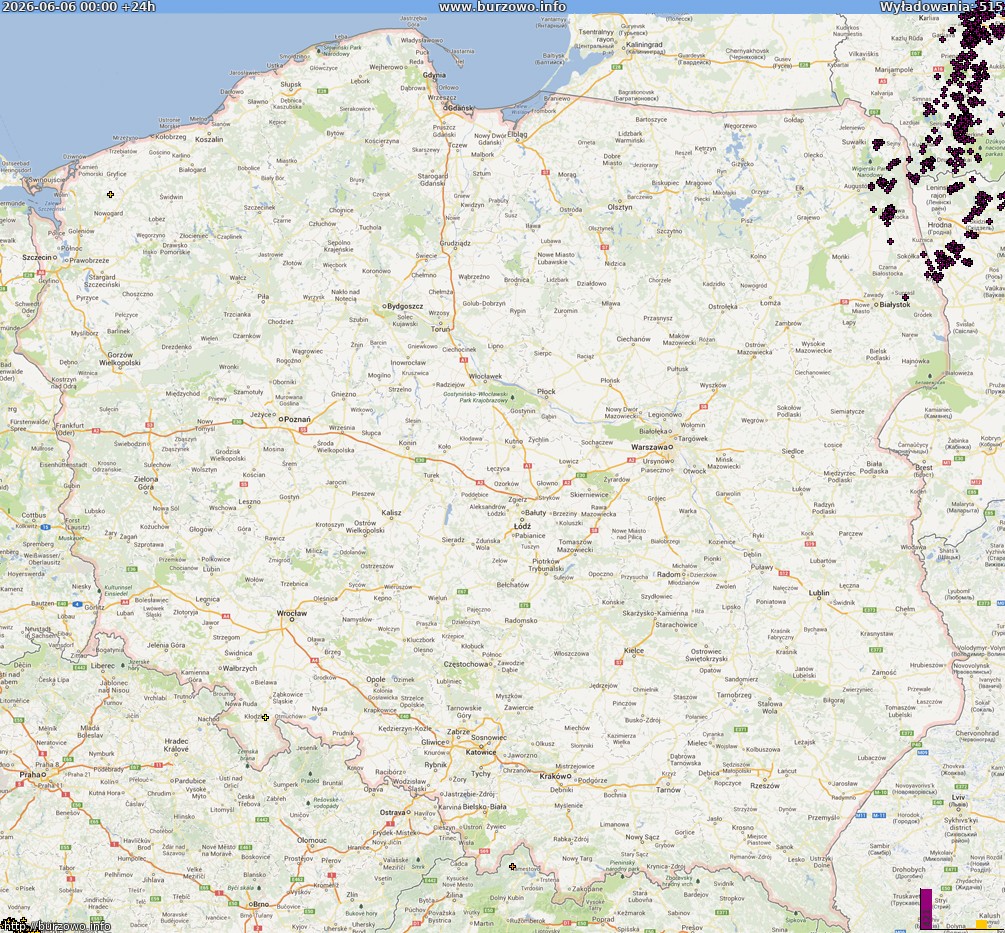 Mapa wyładowań Polska (dokladna) 2026-06-07