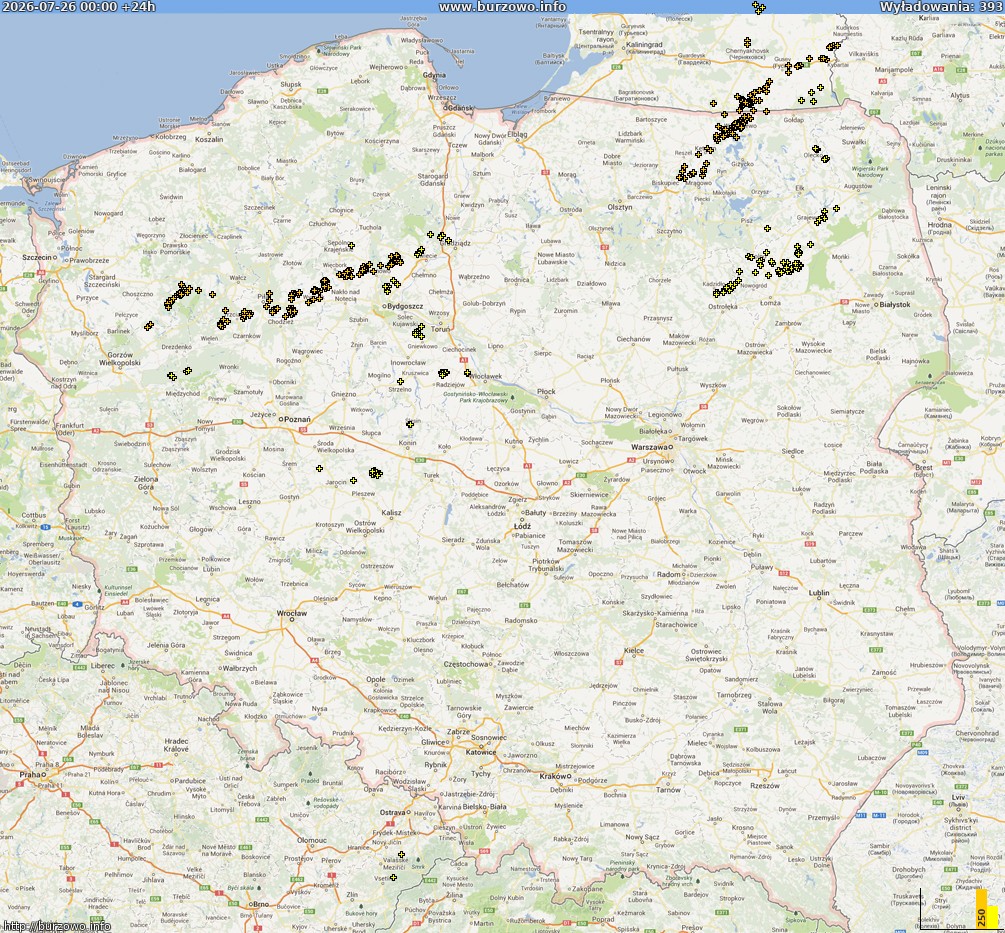 Mapa wyładowań Polska (dokladna) 2026-07-27