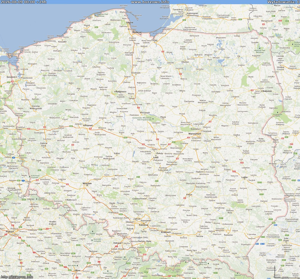 Mapa wyładowań Polska (dokladna) 2026-08-10