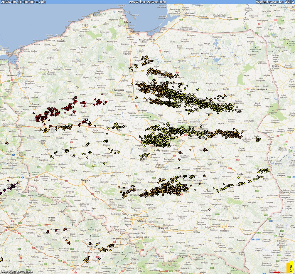 Mapa wyładowań Polska (dokladna) 2026-08-11