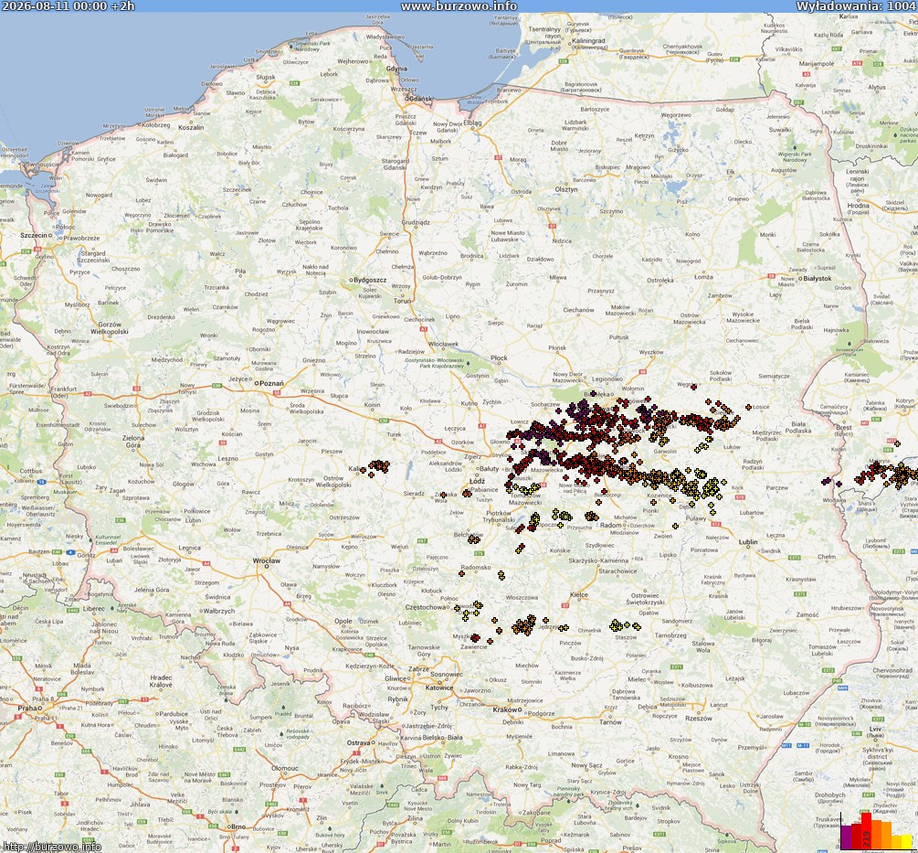 Mapa wyładowań Polska (dokladna) 2026-08-11 (Animacja)