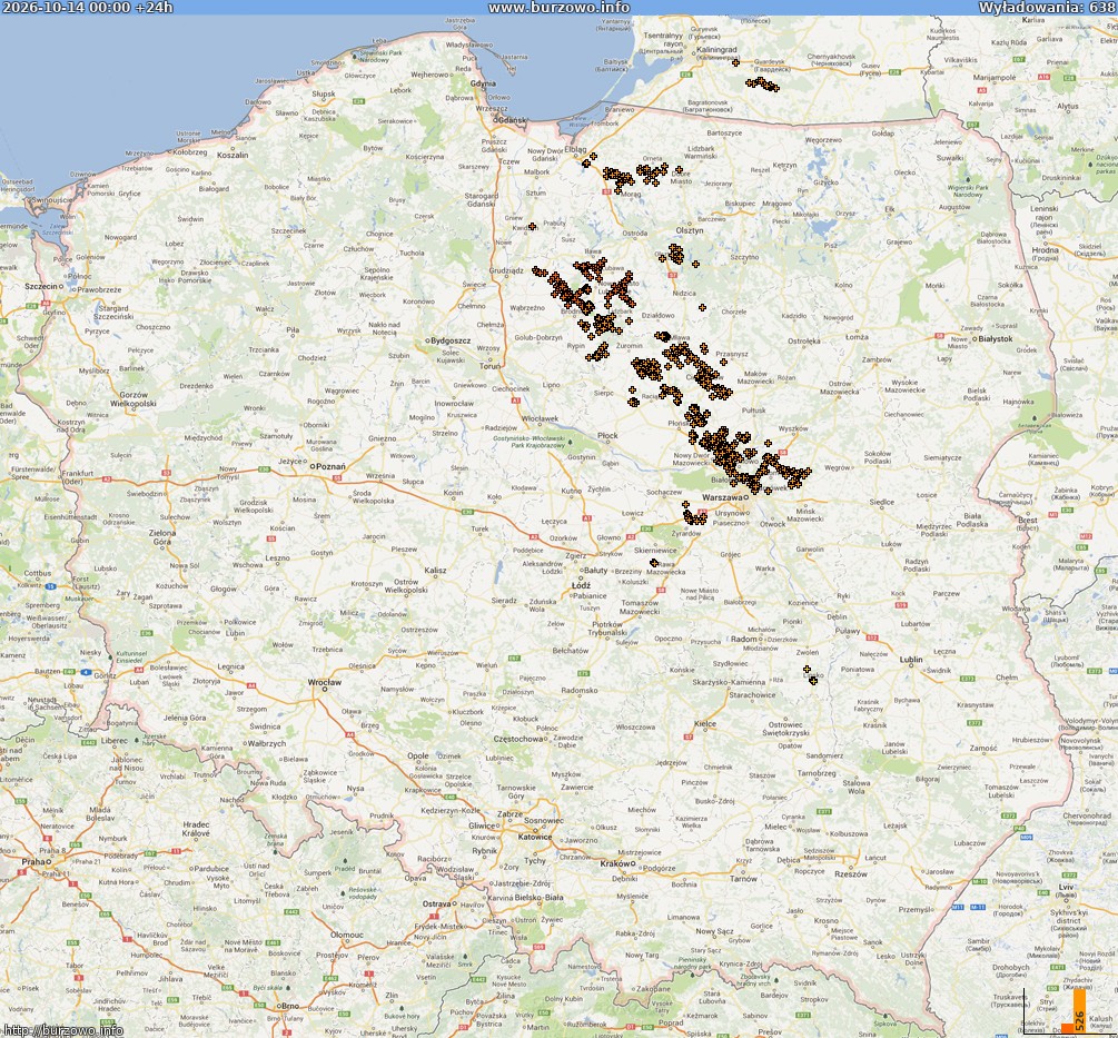 Mapa wyładowań Polska (dokladna) 2026-10-15