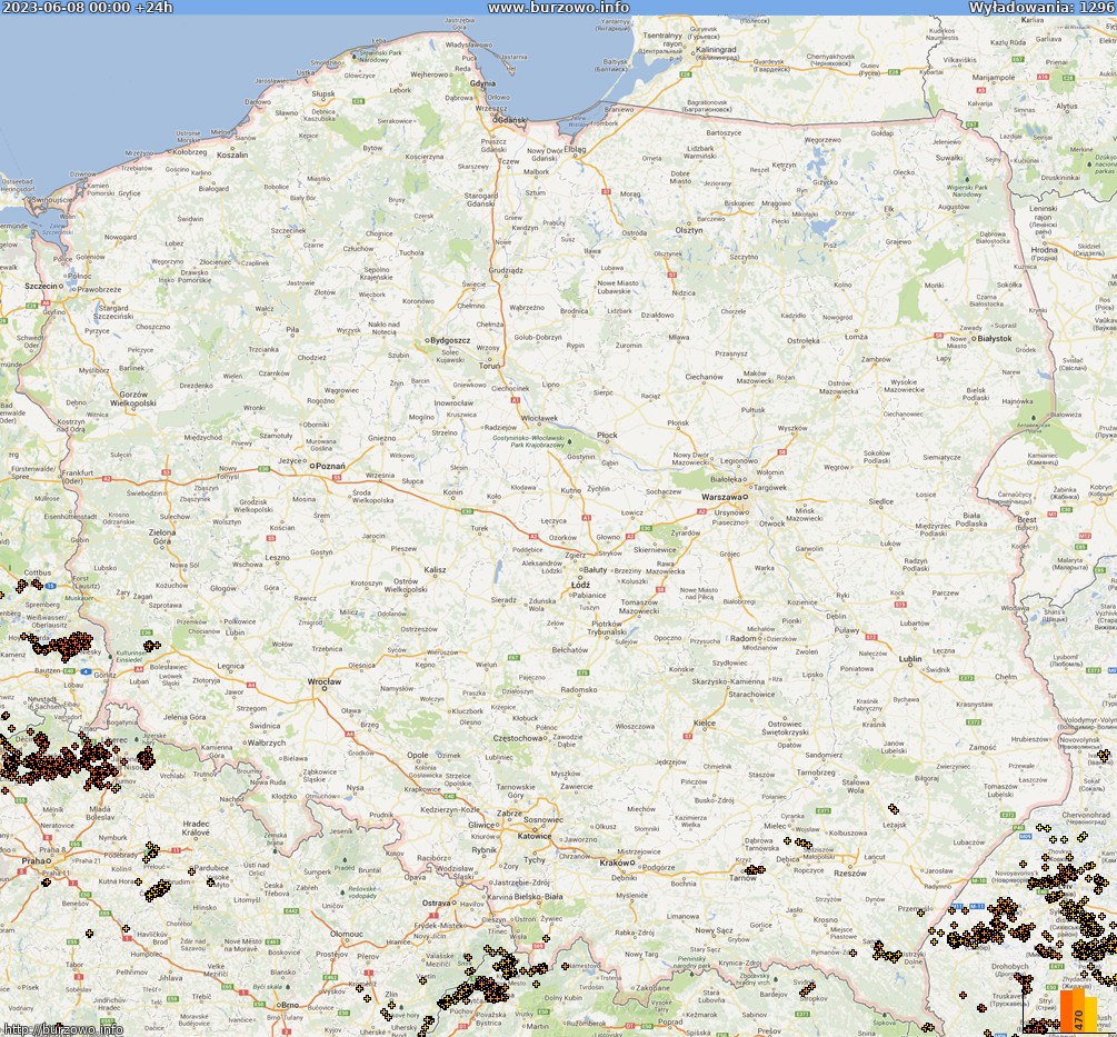 Mapa wyładowań Polska (dokladna) 2023-06-09