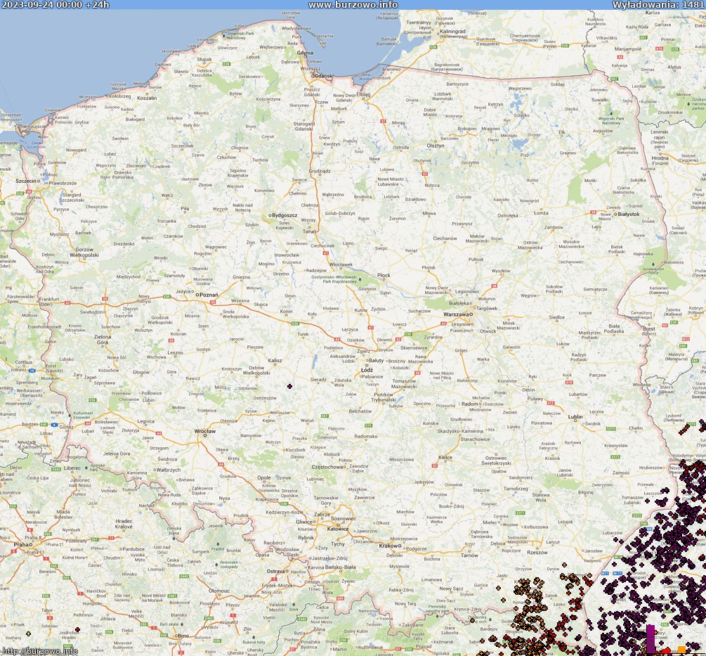 Mapa wyładowań Polska (dokladna) 2023-09-25