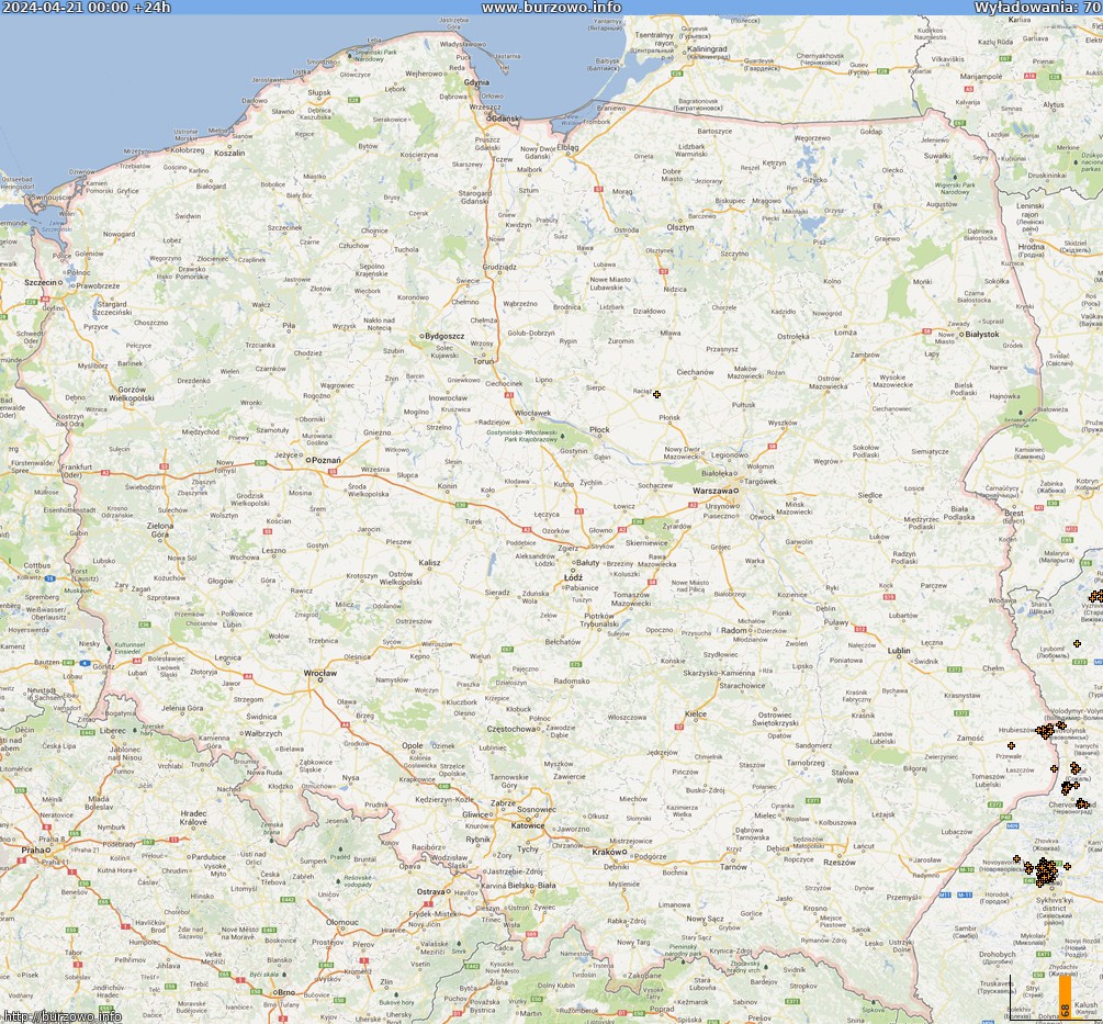 Mapa wyładowań Polska (dokladna) 2024-04-22